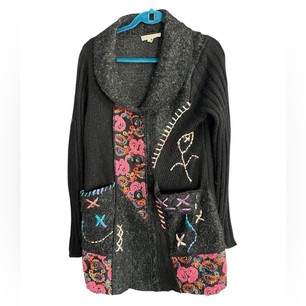 Sioni Woman’s Cardigan Mohair Wool Blend Embroidered size Large - Picture 2 of 12
